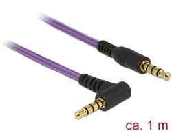 84762 Delock Stereo Jack Cable 3.5 mm 4 pin male > male angled 1 m purple