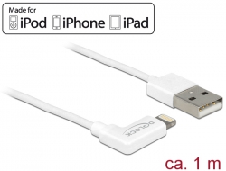 83768 Delock Przewód do transmisji danych USB i do zasilania dla urządzeń iPhone™, iPad™, iPod™ kątowy biały