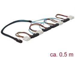 83065 Delock Cable mini SAS 26 pin SFF-8086 > 4 x SAS 29 pin SFF-8482 + power 50 cm