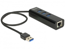 62653 Delock USB 3.0-s elosztó 3 porttal + 1 Gigabit LAN-port 10/100/1000 Mbps
