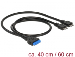 83828 Delock Cable USB 3.0 pin header female > 2 x USB 3.0 Micro-B male 40 / 60 cm 