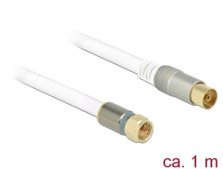 88999 Delock Antenna Cable F Plug > IEC Jack RG-6/U Quad Shield 1 m White Premium