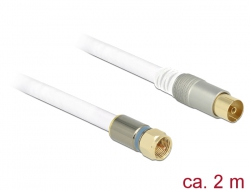 89400 Delock Anténní kabel F samec > IEC samice RG-6/U quad shield 2 m bílá Premium