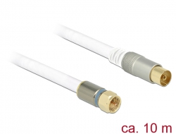 89404 Delock Anténní kabel F samec > IEC samice RG-6/U quad shield 7,5 m bílá Premium