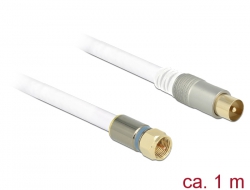 89405 Delock Antenna Cable F Plug > IEC Plug RG-6/U Quad Shield 1 m White Premium
