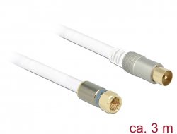 89407 Delock Antenna Cable F Plug > IEC Plug RG-6/U Quad Shield 3 m White Premium