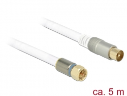 89408 Delock Anténní kabel F samec > IEC samec RG-6/U quad shield 5 m bílá Premium