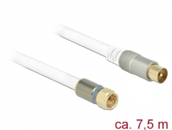 89409 Delock Anténní kabel F samec > IEC samec RG-6/U quad shield 7,5 m bílá Premium