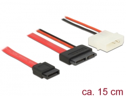 84789 Delock Cable Slim SATA female > SATA 7 pin + 2 pin power male 15 cm
