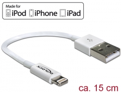 83871 Delock Przewód do transmisji danych USB i do zasilania dla urządzeń iPhone™, iPad™, iPod™ 15 cm biały