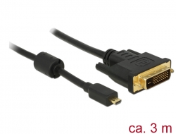 83587 Delock HDMI-kábel Micro-D-csatlakozódugóval > DVI 24+1 csatlakozódugó 3 m