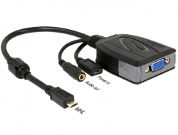 65646 Delock Adaptateur MHL 2.0 Micro USB mâle > VGA femelle + USB Micro- femelle + Prise stéréo femelle