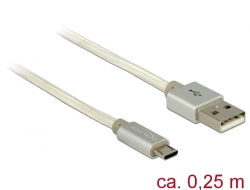 83914 Delock Data and Charging Cable USB 2.0 Type-A male > USB 2.0 Micro-B male with textile shielding white 25 cm