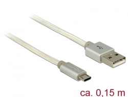 83913 Delock Data and Charging Cable USB 2.0 Type-A male > USB 2.0 Micro-B male with textile shielding white 15 cm