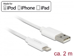 83919 Delock Câble d’alimentation et de transfert des données USB pour iPhone™, iPad™, iPod™ 2 m blanc