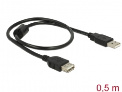 83401 Delock Καλώδιο επέκτασης USB 2.0 τύπου-A αρσενικό > USB 2.0 τύπου-Α θηλυκό 0,5 m μαύρο