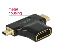 65666 Delock Adapter High Speed HDMI mit Ethernet - HDMI-A Buchse > Mini-C Stecker + Micro-D Stecker schwarz