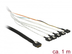 83314 Delock Przewód Mini SAS SFF-8087 > 4 x 7-pinowe SATA, + sygnał jednowstęgowy, 1 m metal