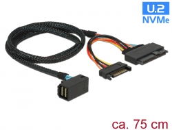 84822 Delock Cable SFF-8643 male angled > U.2 SFF-8639 female + SATA power connector 75 cm