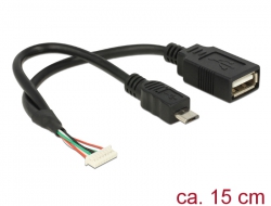 84835 Delock Kabel USB 2.0 stifthuvud hona 1,25 mm 8-stift > USB 2.0 Typ-A hona + USB 2.0 Typ Micro-B hane 15 cm