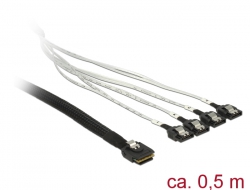 83058 Delock Kábel Mini SAS SFF-8087 > 4 x 7 tűs SATA 0,5 m fém