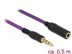84793 Delock Verlängerungskabel Audio Klinke 3,5 mm Stecker / Buchse iPhone 4 Pin 0,5 m violett