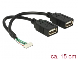 84833 Delock Kabel USB 2.0 stifthuvud hona 1,25 mm 8-stift > 2 x USB 2.0 Typ-A hona 15 cm