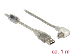 84812 Delock Kabel USB 2.0 Tipa-A muški > USB 2.0 Tipa-B muški kutni 1,0 m transparentni