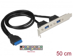 84836 Delock Nyíláskeret, 1 x 19 tűs USB 3.0-es csatlakozóhüvely, belső > 2 x USB 3.0 A-típusú hüvely, külső