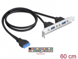 82963 Delock Nyíláskeret, 1 x 19 tűs USB 3.0-es csatlakozóhüvely, belső > 2 x USB 3.0 A-típusú hüvely, külső