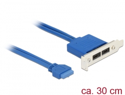 84929 Delock Uchwyt gniazda z 1 x żeńską USB 3.1 19-pinową listwą, wewnętrzna > 2 x żeński port USB Type-C™, zewnętrzne, niskoprofilowy