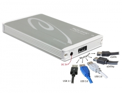 42554 Delock 2.5″ externí skříň pro SATA HDD s připojením na Multiport SuperSpeed USB 10 Gbps (USB 3.1 Gen 2)