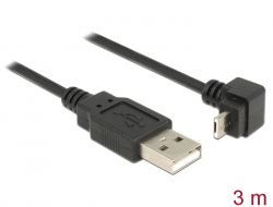 82389 Delock USB 2.0-kabel, Typ-A hane > USB 2.0 Typ Micro-A hane vinklad 3 m svart