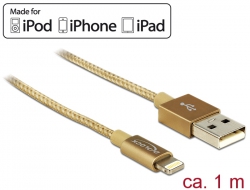 83770 Delock Przewód do transmisji danych USB i do zasilania dla urządzeń iPhone™, iPad™, iPod™ złoty 1 m