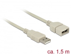 84828 Delock Cablu prelungitor cu conector tată USB 2.0 Tip-A > conector mamă USB 2.0 Tip-A, de 1,5 m, gri