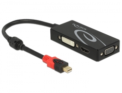 62855 Delock Adapter mini DisplayPort 1.2-dugós csatlakozó > VGA / HDMI / DVI-csatlakozóhüvely 4K passzív fekete