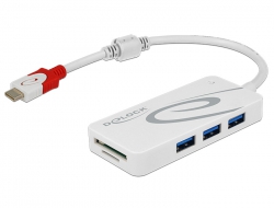 62901 Delock Externí USB 3.1 Gen 1 Hub USB Type-C™ > 3 x USB Typ-A + 2 Slot SD čtečka karet bílá