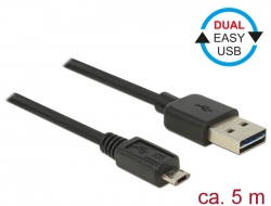 83852 Delock Przewód EASY-USB 2.0 Typu-A, wtyk męski > EASY-USB 2.0 Typu Micro-B, wtyk męski, 5 m, czarny