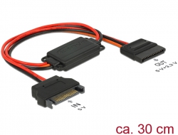 62874 Delock Kabelový převodník napětí SATA 15 pin samec 5 V > SATA 15 pin samice 3,3 V + 5 V