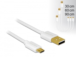 83679 Delock Data- och snabbladdkabel USB 2.0 Typ-A hane  >  USB 2.0 Typ Micro-B hane, set med tre delar i vitt