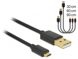 83680 Delock Adat- és gyorstöltő kábel USB 2.0 A-típusú csatlakozóval > USB 2.0 Micro B típusú csatlakozó 3 db-os fehér színű fekete