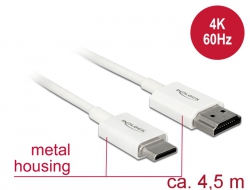 85146 Delock Câble HDMI haute vitesse avec Ethernet - HDMI-A mâle > HDMI Mini-C mâle 3D 4K 4,5 m Actif Fin Haut de gamme