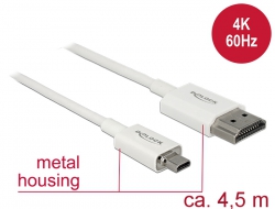 85153 Delock Câble HDMI haute vitesse avec Ethernet - HDMI-A mâle > HDMI Micro-D mâle 3D 4K 4,5 m Actif Fin Haut de gamme