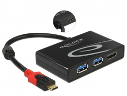 62854 Delock USB 3.1-es, 1. generációs adapter, USB Type-C™ csatlakozódugó > 2 x USB 3.0 Type-A csatlakozóhüvely + 1 x HDMI-csatlakozóhüvely (DP váltakozó mód), 4K, 30 Hz
