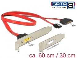 84951 Delock Záslepka SATA 6 Gb/s 7 pin samice + SATA 15 pin napájení samec interní > SATA samec s pin 8 napájení externí