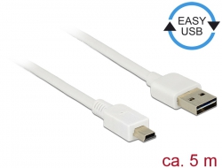 85162 Delock Câble EASY-USB 2.0 Type-A mâle > USB 2.0 Type Mini-B mâle 5 m blanc