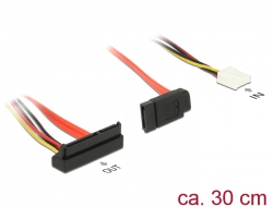 84854 Delock Kabel SATA 6 Gb/s 7-polni ženski + disketni 4-polni kabel napajanja ženski (5 V + 12 V) > SATA 22-polni ženski s kutom prema dolje 30 cm