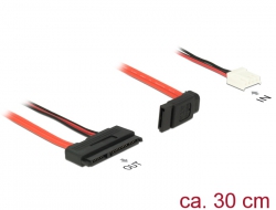 84849 Delock Przewód SATA 6 Gb/s, 22-pinowy wtyk, żeński, prosty > SATA, 7-pinowy wtyk, żeński + 4-pinowy wtyk zasilania Floppy, żeński (5 V), 30 cm 