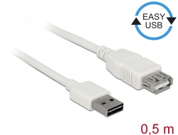 85198 Delock Bővítő kábel EASY-USB 2.0-s A típusú csatlakozódugó > USB 2.0 A-típusú hüvely fehér 0,5 m