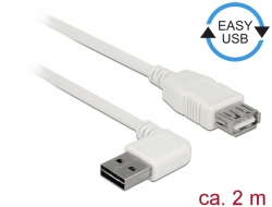 85180 Delock Cablu prelungitor cu conector tată EASY-USB 2.0 Tip-A, în unghi spre stânga / dreapta > USB 2.0 Tip-A, mamă alb 2 m